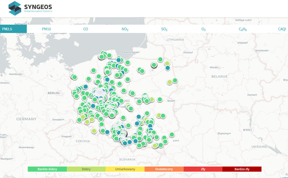Mapa czystości powietrza Syngeos, stan z dnia 01.07.2019 r.
