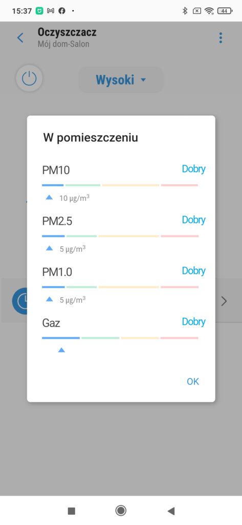 Stan powietrza w aplikacji SmartThings oczyszczacze powietrza Samsung