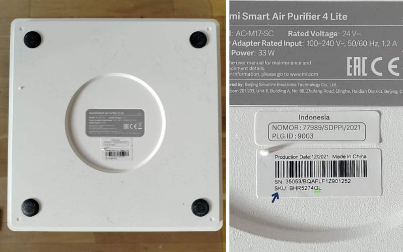SKU Xiaomi Air purifier 4 Lite
