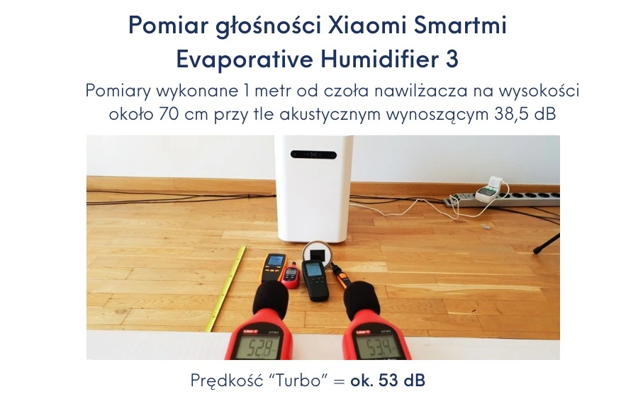 Test głośności nawilżacza ewaporacyjny Xiaomi Smartmi Evaporative 3.
