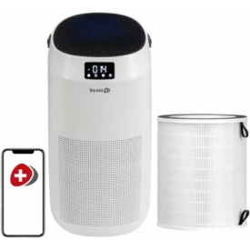 oczyszczacz powietrza Setti+ AP600W z przodu wraz z filtrem i aplikacją mobilną