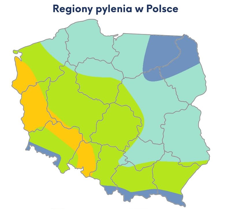 Mapa regionów pylenia roślin w Polsce