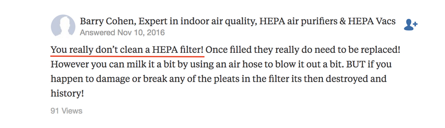 Ostrzeżenie o zniszczeniu struktury filtra HEPA. Źródło:  Smartairfilters.com