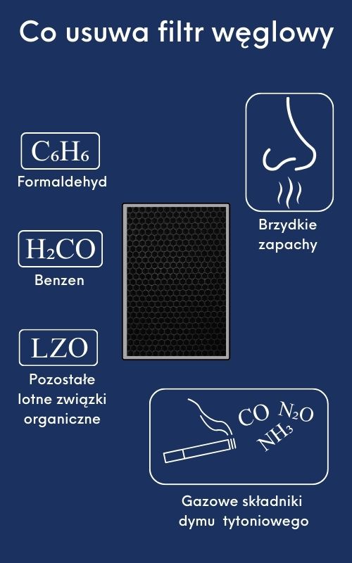 Ikonografika prezetnująca co usuwa filtr węglowy