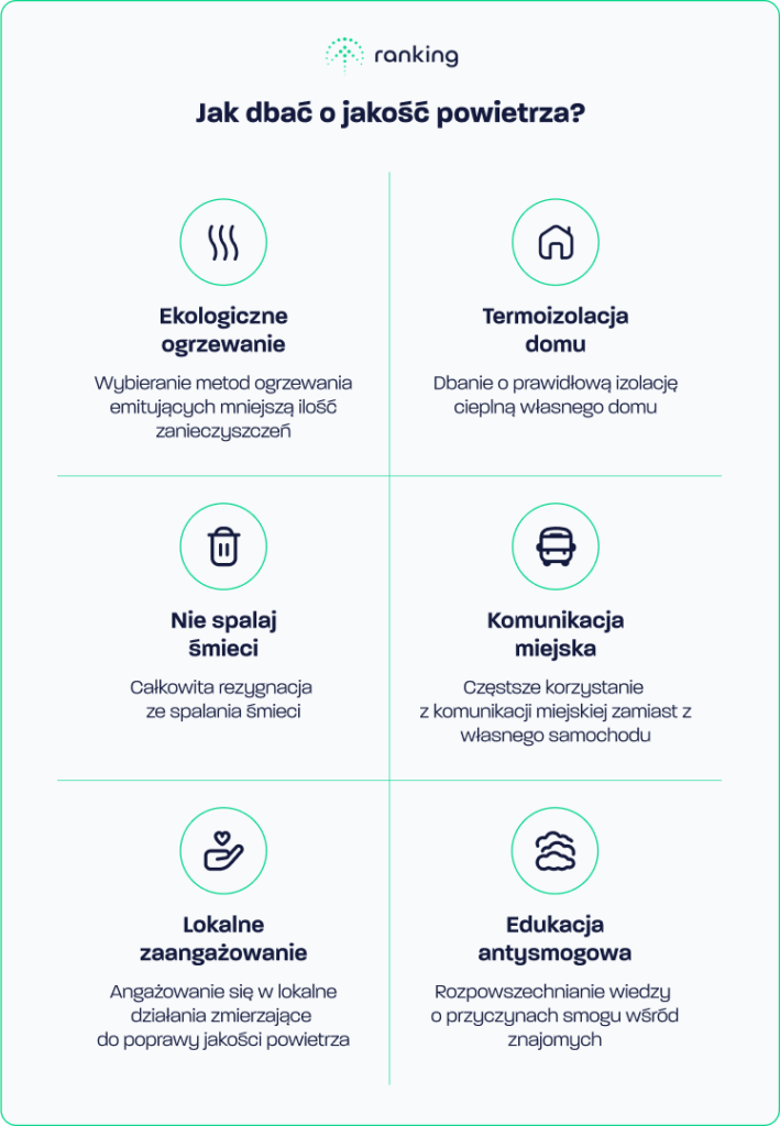 Ikonografika na temat możliwych metod dbania o jakość powietrza