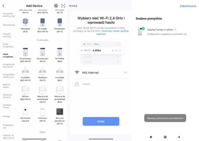 Dodawanie Klarty Forste 4 do aplikacji Tuya Smart Life. Materiały własne Ranking-oczyszczaczy.pl

