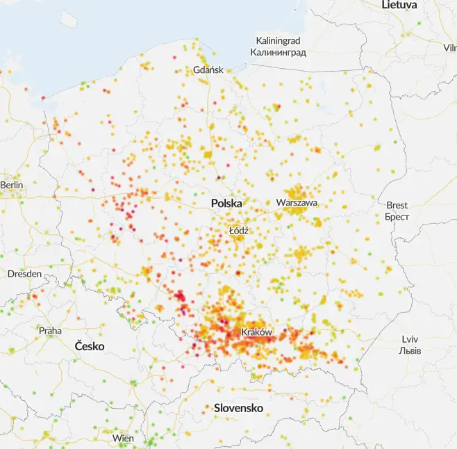 Airly mapa smogu w Polsce