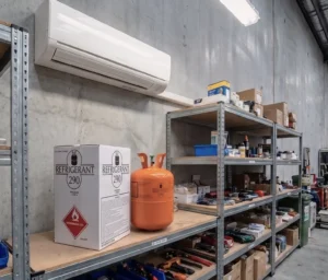Butla z czynnikiem chłodniczym R290 w magazynie