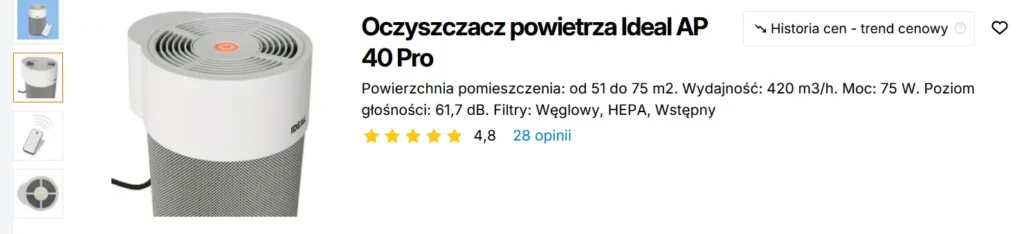 Opinie o oczyszczaczu Ideal AP40 Pro w serwisie Ceneo.pl