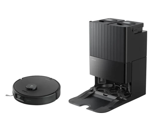 Roborock Qrevo Edge w wersji czarnej. Stacja dokująca oraz robot. Materiały producenta Roborock