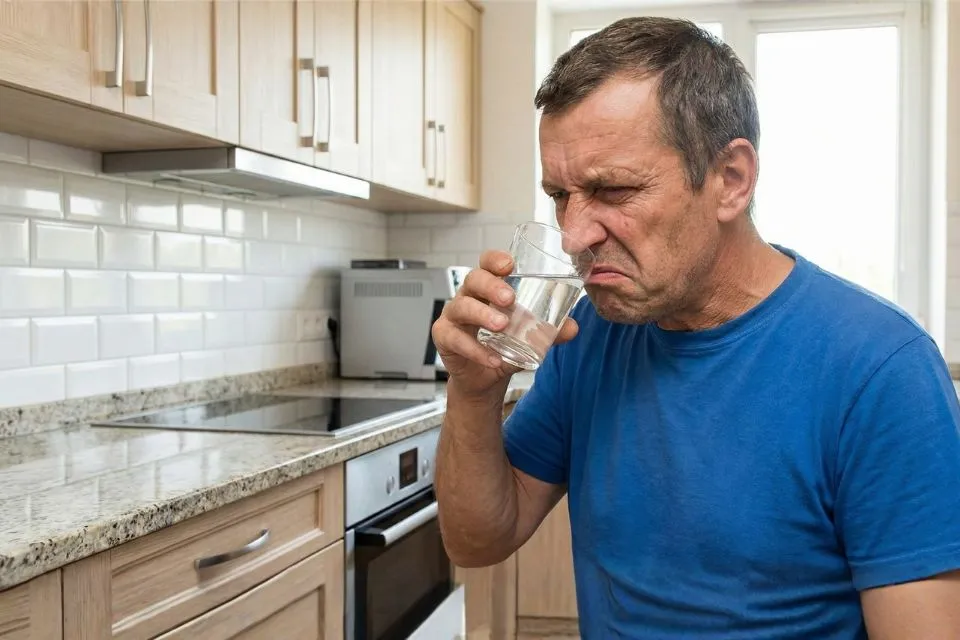 człowiek wąchający wodę z siarkowodorem