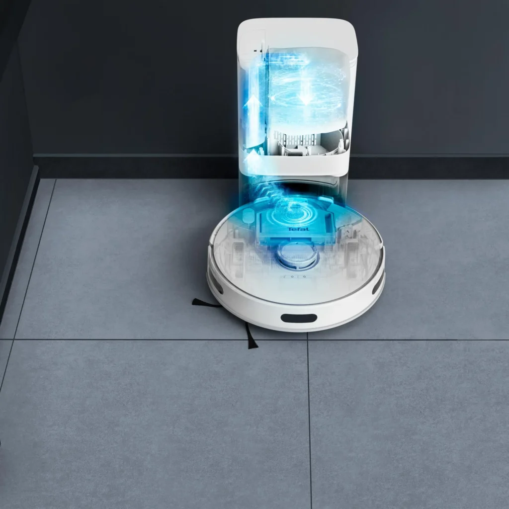 Opróżnianie zbiornika na kurz w stacji dokującej Tefal X-Plorer S75-S+