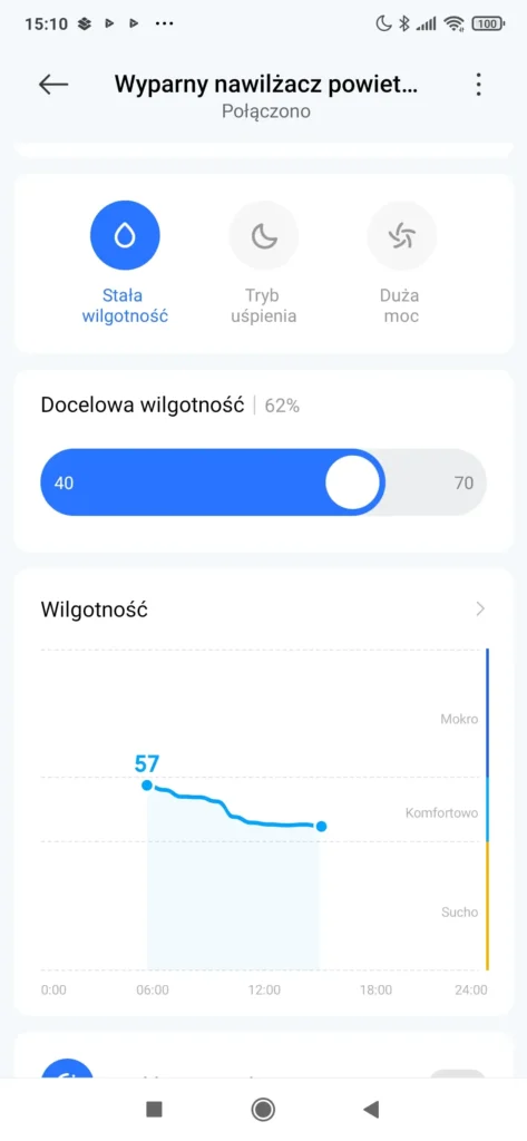 Ustawienia higrostatu Xiaomi Smart Evaporative Humidifier