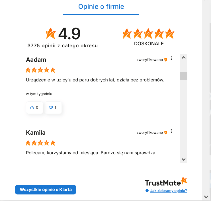 Opinie o marce Klarta w serwisie Trustmate.