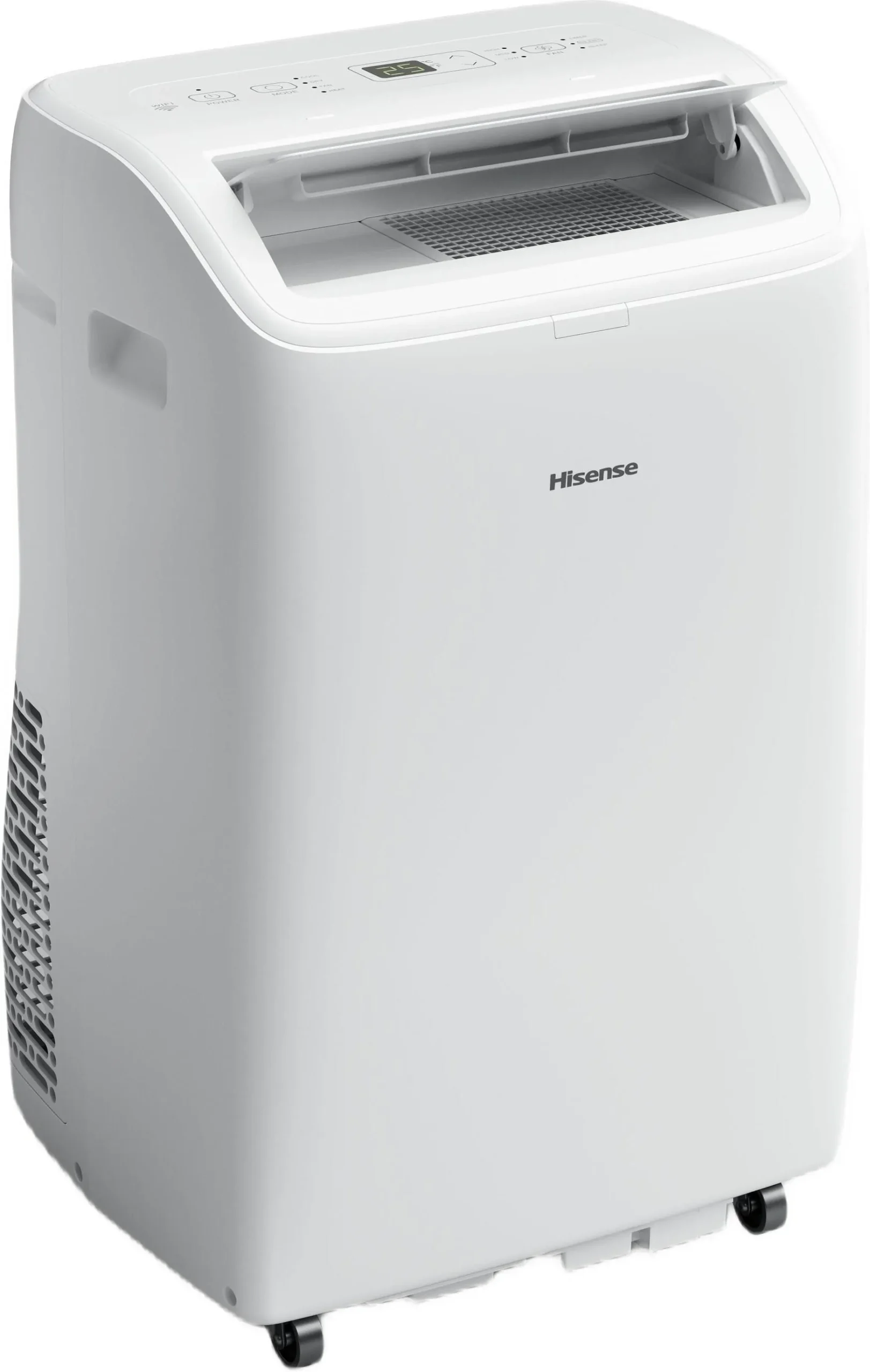 Klimatyzator przenośny Hisense APC12QC z przodu i z lewego boku. Źródło: Hisense.pl