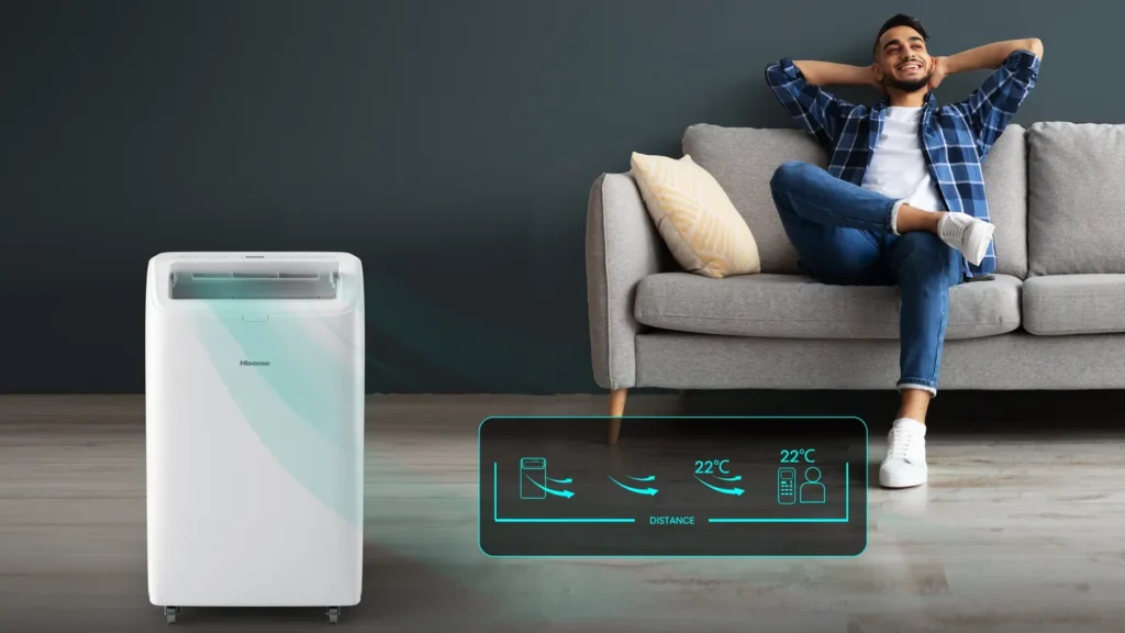 Klimatyzator przenośny Hisense APC12QC i aplikacja mobilna. Źródło: Hisense.pl