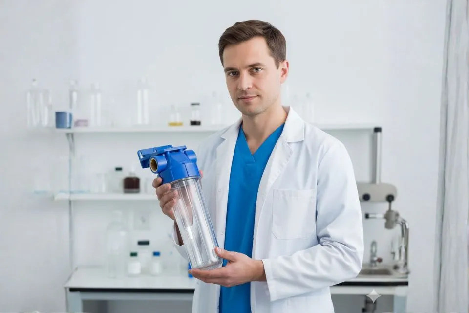 lekarz z filtrem do wody