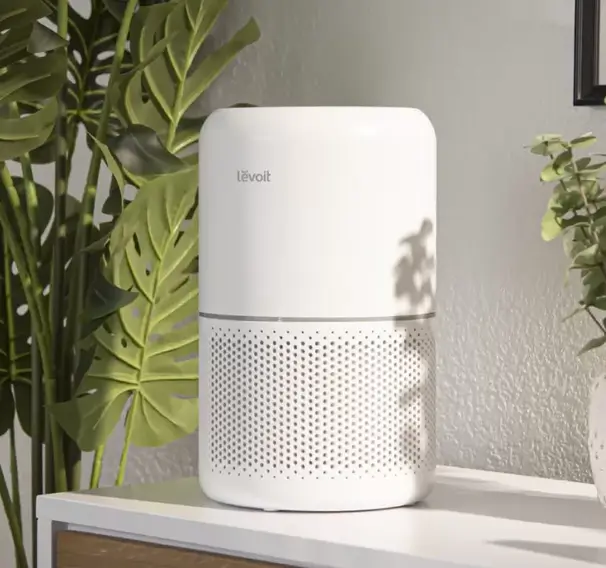 Levoit Core 300-RAC HEPA w salonie z kwiatami. Źródło: Levoit.com