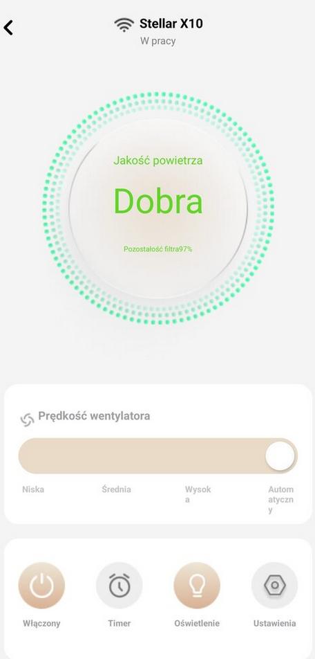 Mova Stellar X10 aplikacja jakość powietrza