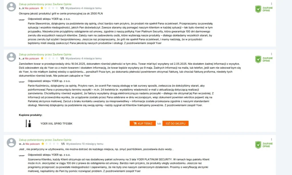Negatywne opinie Ceneo Yoer