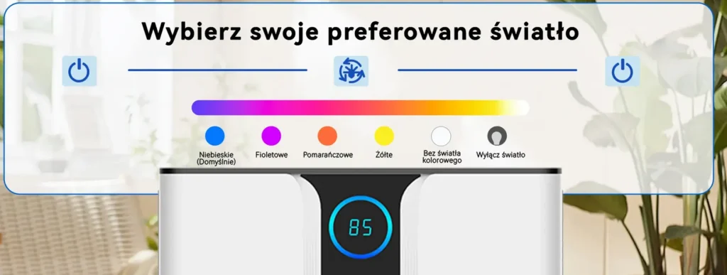 Osuszacz powietrza Norada i wiele kolorów podświetlenia