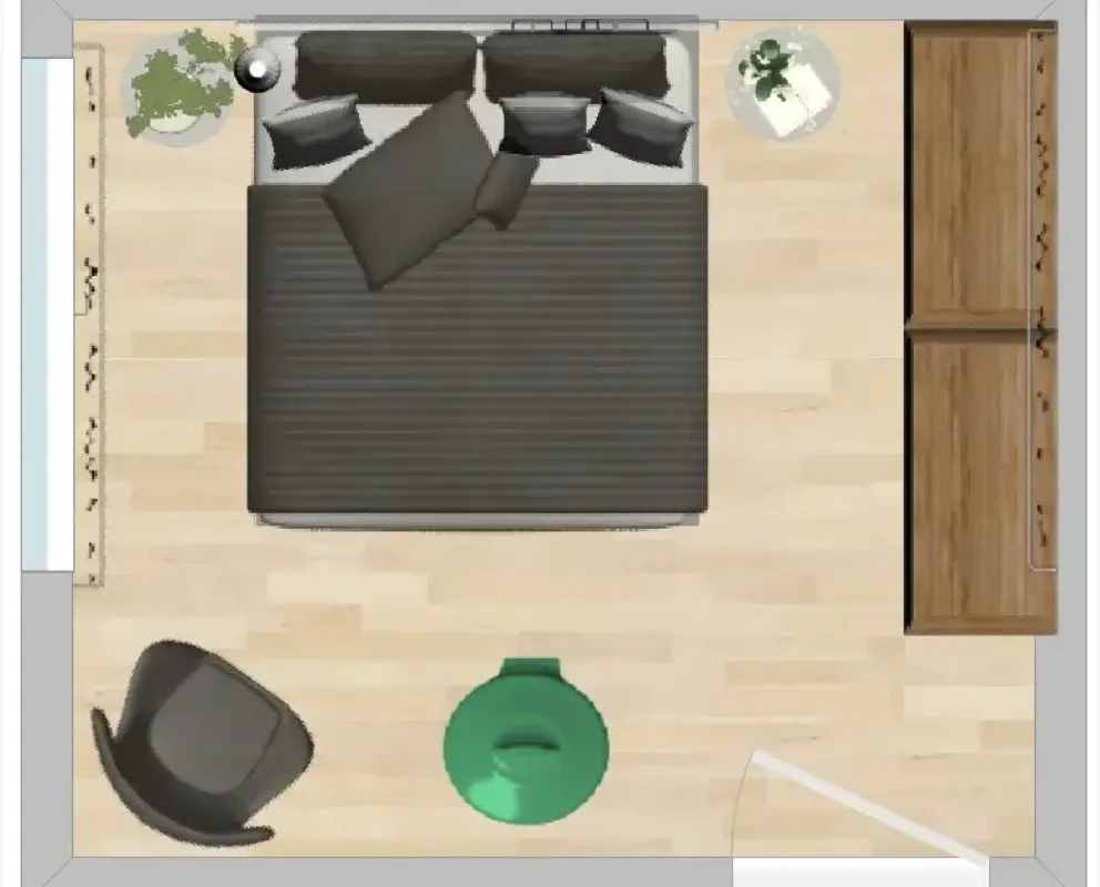 Gdzie ustawić oczyszczacz powietrza w sypialni? Grafika własna na podst. programu Roomsketcher