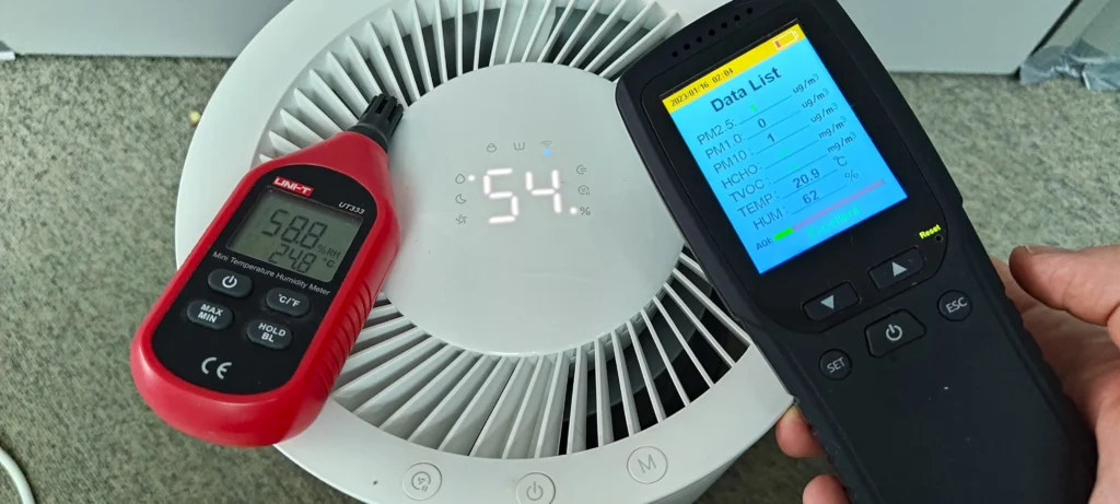 Pomiar wilgotności przez Xiaomi Smart Evaporative Humidifier i zewnętrzne higrometry
