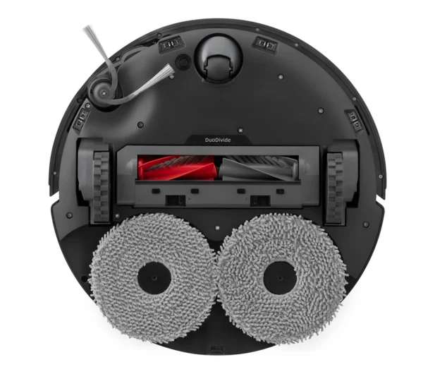Roborock Qrevo Edge w wersji czarnej widziany od spodu. Materiały producenta Roborock