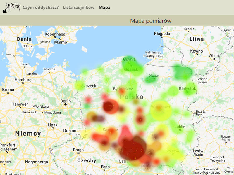 Mapa czystości powietrza Smogtok