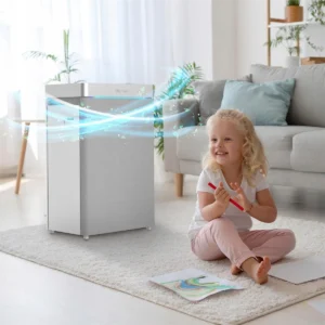 Webber AP9750 z bawiącą się w salonie dziewczynką