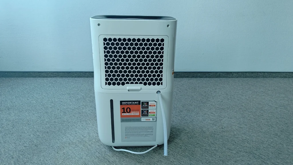 Osuszacz powietrza Whirlpool DE20W5252 widziany od tyłu.