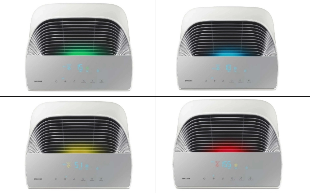 Wskaźniki jakosci powietrza w oczyszczaczu Samsung AP70. Grafika własna na podst. materiałów producenta Samsung