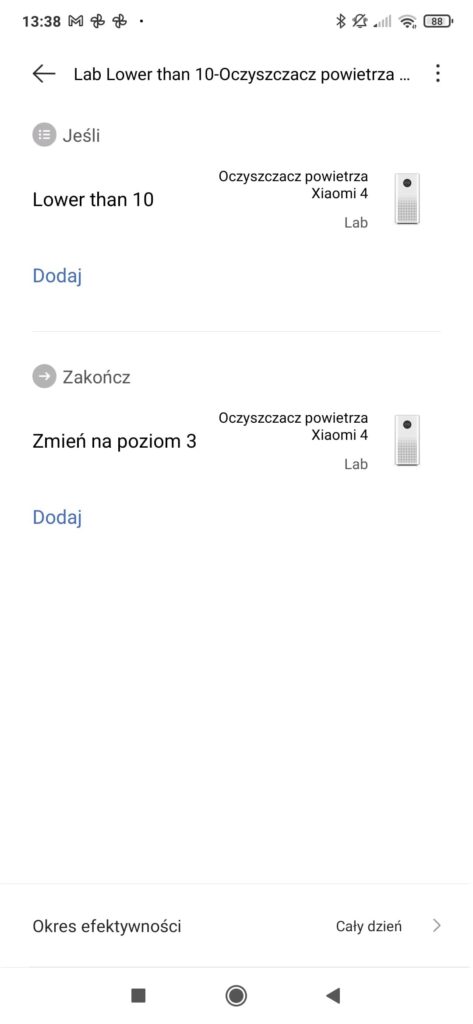 Xiaomi Air Purfiier 4 reguły automatyzacja