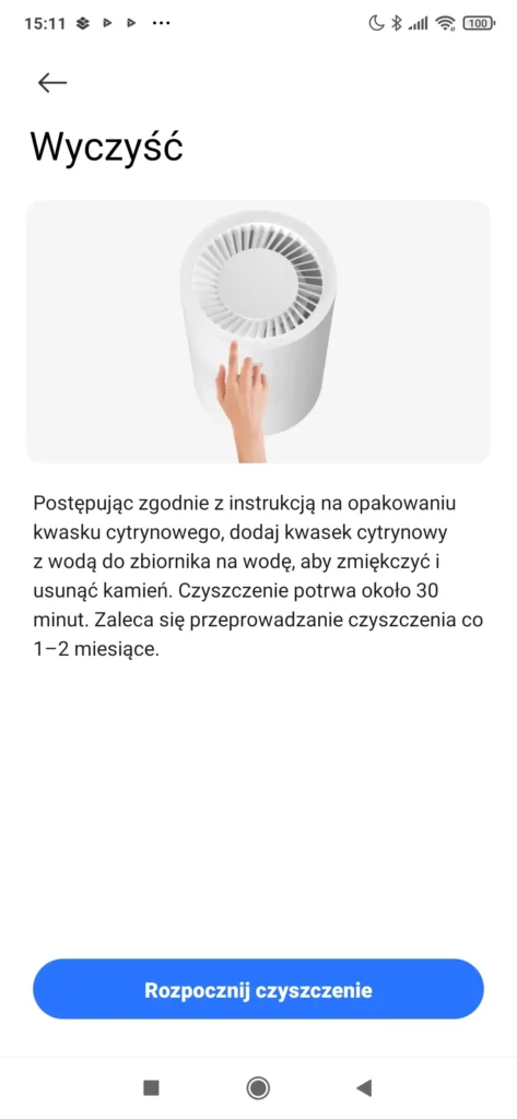 Smart evaporative humidifier czyszczenie filtra aplikacja mobilna Xiaomi Home