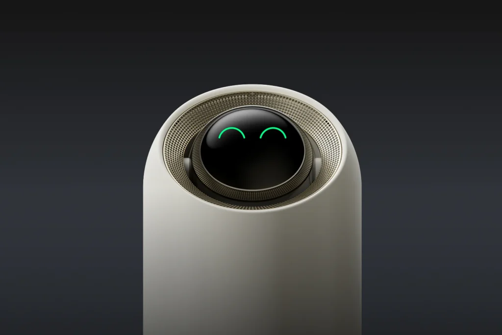 Mova Stellar X10 Plus przedstawiający jakość powietrza za pomocą "buziek". Tu wersja zadowolona. źródło: materiały producenta Mova